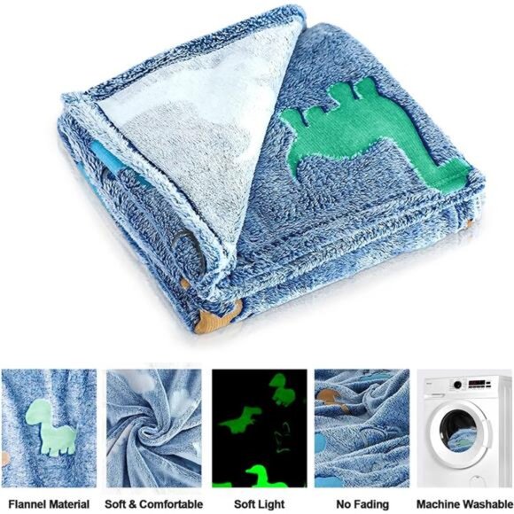 Dinosaur Blanket for Boys, Glow in The Dark Blanket for Kids, Toddler Blanket - Picture 4 of 7
